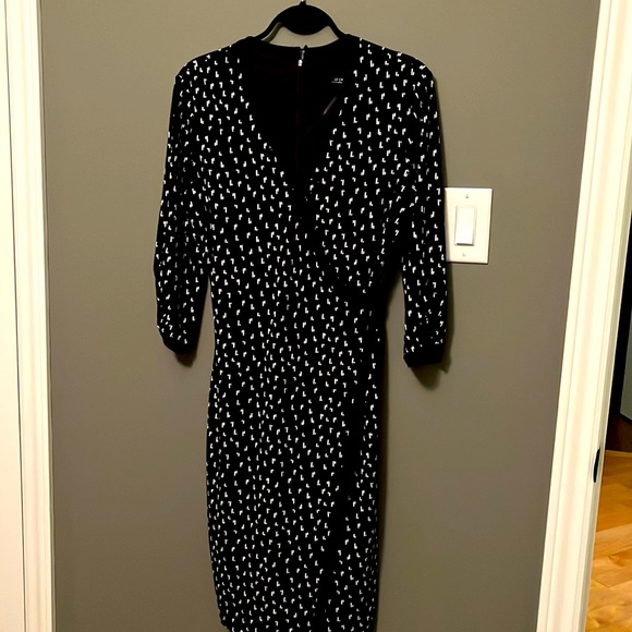 BOGO FREE ALL ITEMS! Le chateau black white faux wrap dress zipper tie  large - Picture 2 of 6
